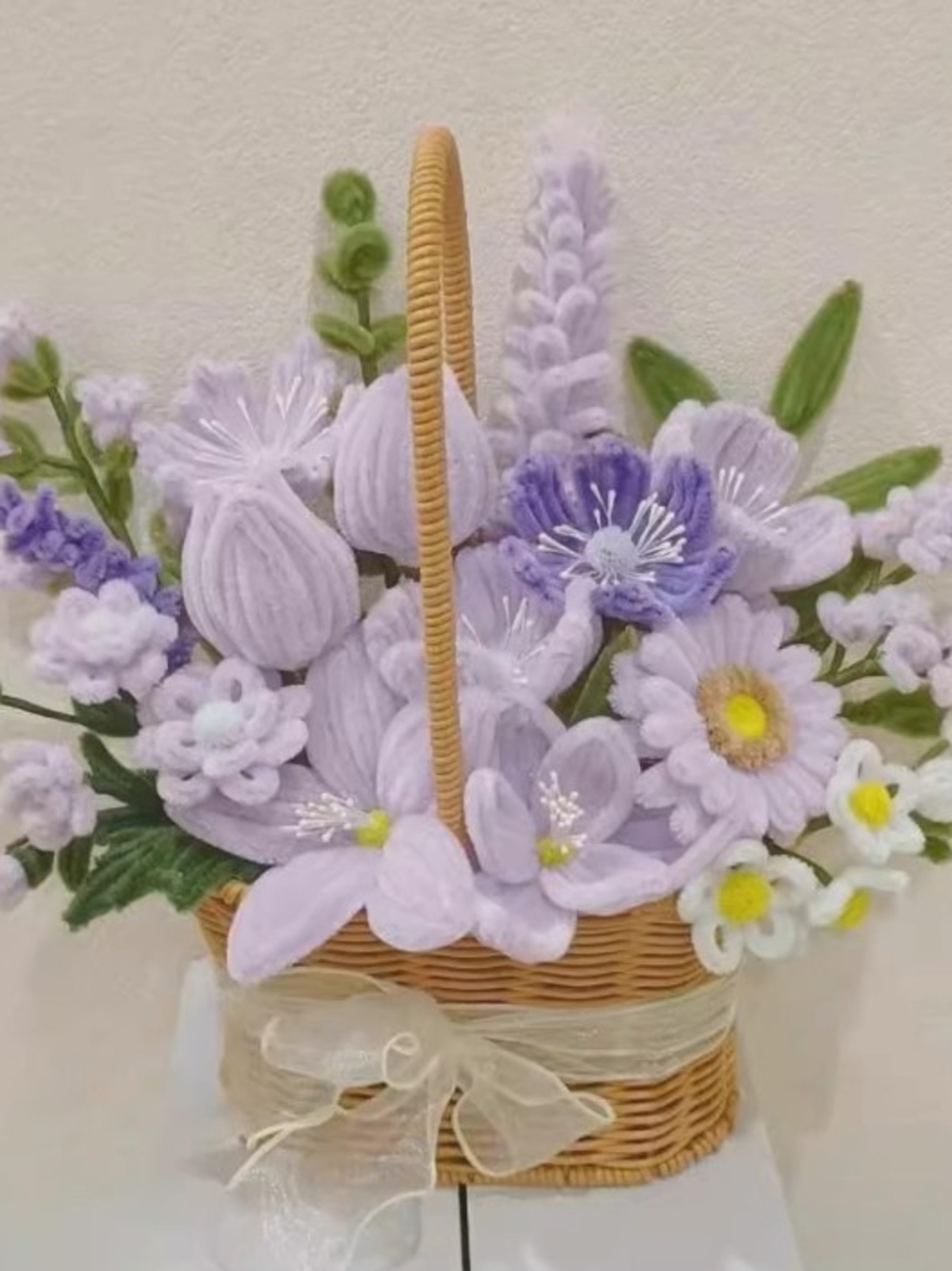 Lavender Floral Basket Arrangement - Soft Purple & Yellow Accents